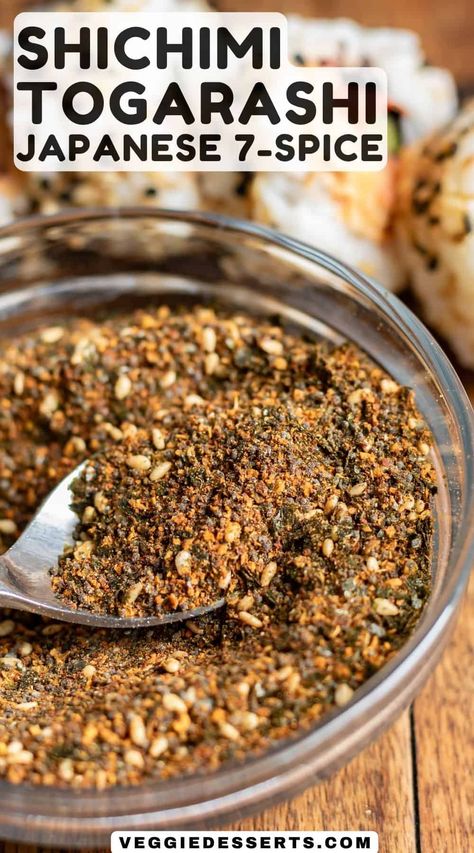 Shichimi Togarashi Recipe, Togarashi Seasoning, Togarashi Recipe, Vegan Seasonings, Vegetarian Chinese Recipes, Japanese Seasoning, Shichimi Togarashi, Asian Seasoning, 7 Spice