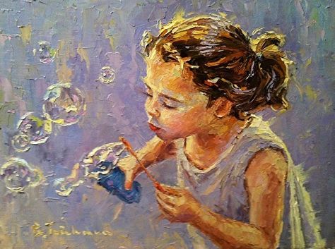 Childhood Drawings Art, Blowing Bubbles Art, Art With Bubbles, Painting Bubbles, Childhood Painting, Bubbles Painting, Bubbles Art, Girlhood Art, Art About Childhood