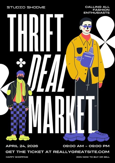 Thrift Shop Flyer Design, Thrift Market Poster, Thrifting Poster, Thrift Illustration, Thrift Poster, Online Thrift Shop, Event Poster Template, Abstract Face Art, Shop Illustration