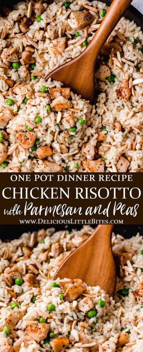 Chicken Pea Risotto, Crockpot Chicken Risotto Recipes, One Pot Chicken Risotto, Chicken Thigh Risotto, Chicken And Rissoto, Rotisserie Chicken Risotto, One Pot Risotto Recipes, Chicken Sausage Risotto, Chicken Parmesan Risotto