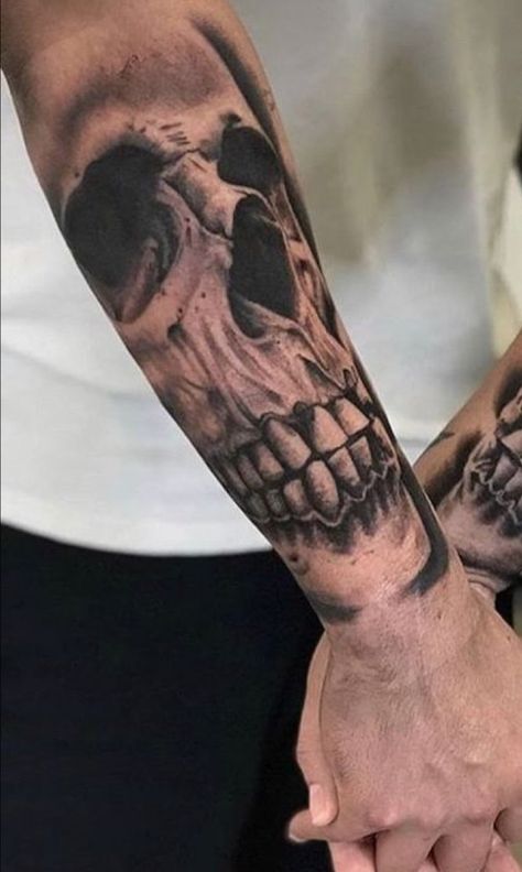 Forearm Skull Tattoo, Mens Skull Tattoo, Dark Skull Tattoo Design, Realistic Skull Tattoo Design, Skull Arm Tattoo, Skull Tattoos For Men, Day Of The Dead Tattoo, Candy Skull Tattoo, Skull Hand Tattoo