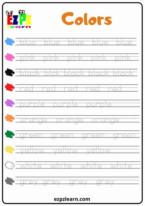 Trace The Words Worksheets, English Worksheets For Preschoolers, Trace Words Worksheets, Color Tracing Worksheet, Writing Colors Worksheet, Tracing Activities For Kindergarten, Word Tracing Printables Free, Trace Colors Worksheet, Trace And Color Worksheets For Kids