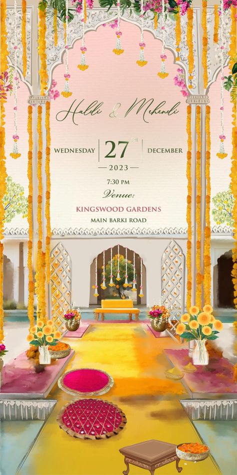 Vintage Invitation Card Design, Indian Wedding Invite Ideas, Haldi Card Template, Wedding Invitation Elements, Wedding E Invite Indian, Mehndi Card Invitation, Haldi Invitation Card Background, Haldi Invite Template, Haldi Ceremony Template