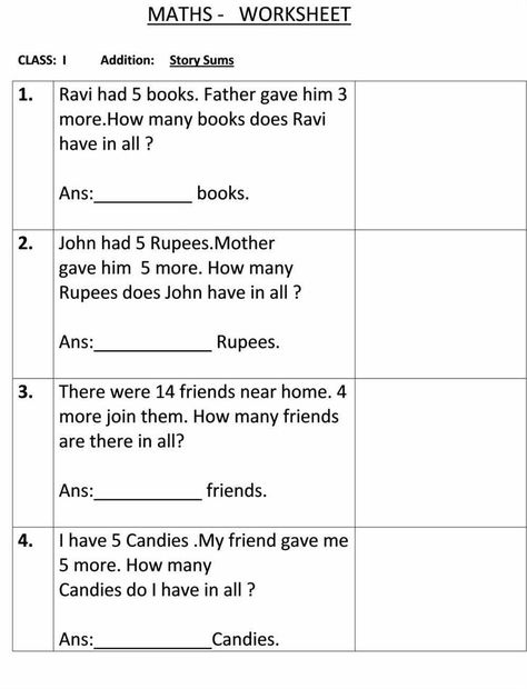 Story sum - Class 1 Maths Worksheet Class 1 Maths Worksheets Addition, 2 Nd Class Maths Worksheet, Worksheet For Class 3 Maths, Class 1maths Worksheets, Icse Class 2 Maths Worksheet, Mental Maths For Class 1, Class 1 Addition Worksheet, Addition Worksheets For Class 1, Icse Class 1 Maths Worksheet