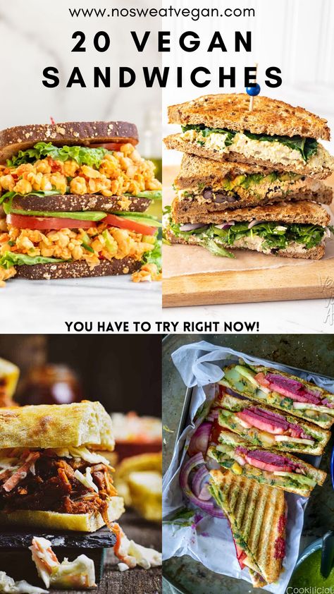 Stop what you're doing and check out these 20 mouth-watering vegan sandwiches! From Bombay-inspired street food to tofu-egg salad, vegan sloppy joes to chickpea salad, BBQ jackfruit to a vegan Rueben, these recipes are going to take your vegan sandwich game to the next level! #veganrecipes #vegansandwichrecipes #vegansandwiches #vegansandwichideas #veganlunchrecipes #veganlunchideas #plantbased #vegetarianrecipes #bestvegansandwichrecipe Healthy Vegan Sandwiches For Lunch, Vegan Vegetable Sandwich, Vegan Picnic Sandwiches, Vegetarian High Protein Sandwich, Best Sandwich Recipes Vegetarian, Simple Vegan Sandwiches, Vegan Sandwich Filling Easy Recipes, Vegan Sendvich, Vegan Pesto Sandwich Recipe