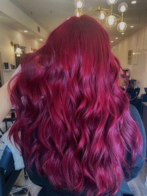 Bright Red Violet Hair, Red Magenta Hair Color, Pinkish Red Hair Color, Fusha Hair, Raspberry Red Hair, Berry Red Hair, Raspberry Pink Hair, Dark Magenta Hair, Berry Pink Hair