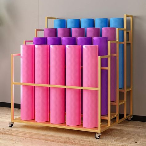 Amazon.com: ZAQYCM Gym Yoga Mat Holder Basket with Wheels, Floor Vertical Yoga Organizer Cabinet for Workout Mat and Foam Roller, Workout Equipment Corner Storage Container (Color : Gold, Size : 80x85x110cm) : Sports & Outdoors Yoga Studio Equipment Storage, Storing Yoga Mats, Yoga Mat Organizer, Yoga Equipment Storage, Yoga Studio Storage, Foam Roller Workout, Gym Equipment Storage, Yoga House, Sala Yoga