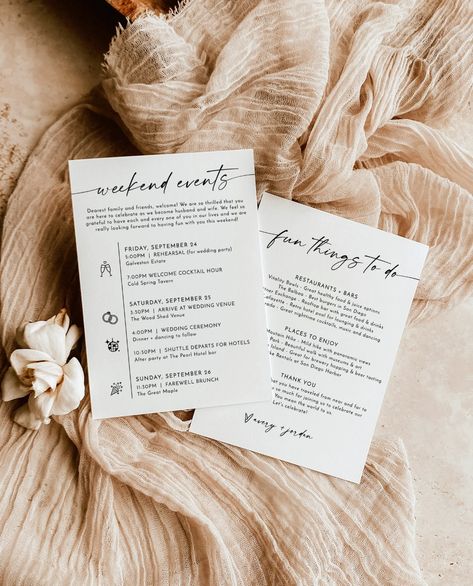 Minimalist Wedding Events Card Modern Weekend Events | Etsy Australia Wedding Itinerary Template, Thank You Letter Template, Wedding Itinerary, Printing Store, Event Card, Modern Minimalist Wedding, Welcome Letters, Wedding Programs Template, Itinerary Template