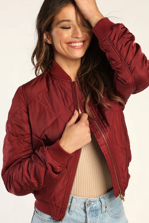 burgundy - Lulus Search Jacket Outfit Women, Outfit Combos, Burgundy Jacket, Utility Style, Lulu Fashion, Group 1, Leather Jacket Outfits, Vegan Leather Jacket, Fall Fits