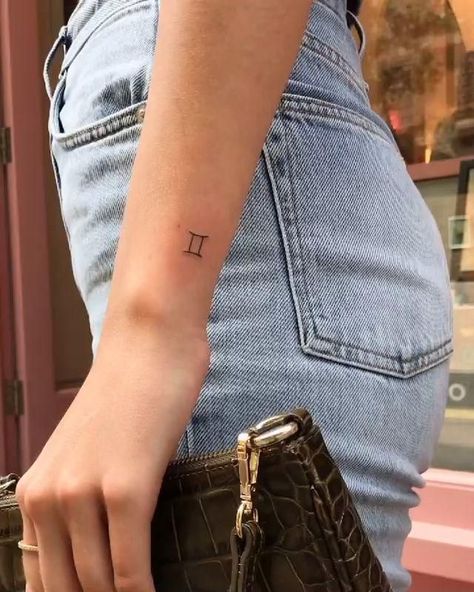 Gemini Sign Tattoo, Needle Tattoo, M Tattoos, Single Needle Tattoo, Gemini Tattoo, Petite Tattoos, Small Girl Tattoos, Gemini Sign, Classy Tattoos