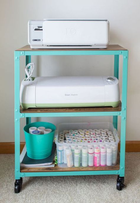 Office And Craft Room, Small Closet Hacks, Ikea Closet Hack, Printer Cart, Printer Storage, Diy Office Desk, Small Craft Rooms, Ikea Closet, Closet Hacks