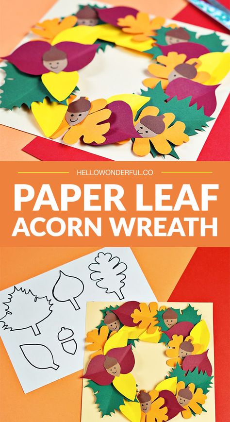 Autumn Prek Crafts, Fall Thankful Crafts, Fall Leaf Wreath Crafts For Kids, Fall Leaf Paper Crafts, November Easy Crafts For Kids, Diy Fall Wreath Easy, Fall Activities School, Fall Wreath Kids Craft, Free Fall Crafts For Kids