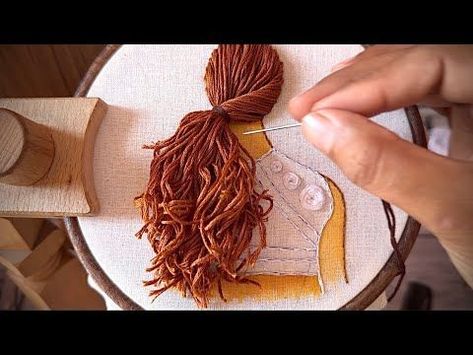 Girl and hair embroidery tutorial || Doll embroidery || Embroidery for beginners || Hair Embroidery Tutorial, Hair Embroidery, Doll Embroidery, Machine Embroidery Tutorials, Portrait Embroidery, Handmade Christmas Crafts, Hand Embroidery Patterns Flowers, Felt Embroidery, Embroidery Tutorial