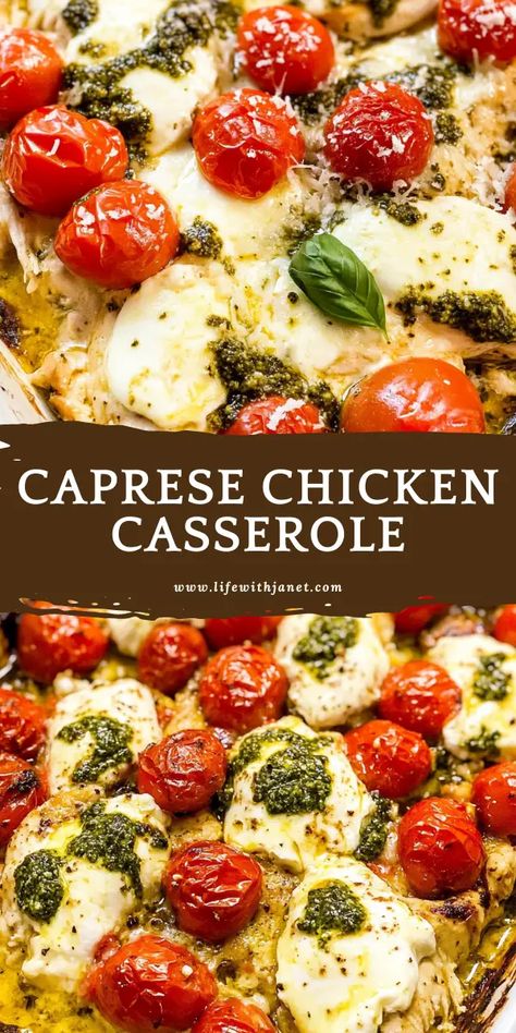 Caprese Chicken Casserole Caprese Chicken Casserole that's become my go-to for those nights when I want something that tastes fancy but doesn't require me to be a master chef. It's like summer in a baking dish Chicken Bake With Veggies, Keto Pesto Chicken Casserole, Casseroles For Bunco, Lite Dinners Recipes, Pesto Chicken Bake Healthy, Chicken Caprese Pasta Bake, Caprese Chicken Baked Easy, Chicken Veg Casserole Recipes, Healthy Italian Casserole Recipes