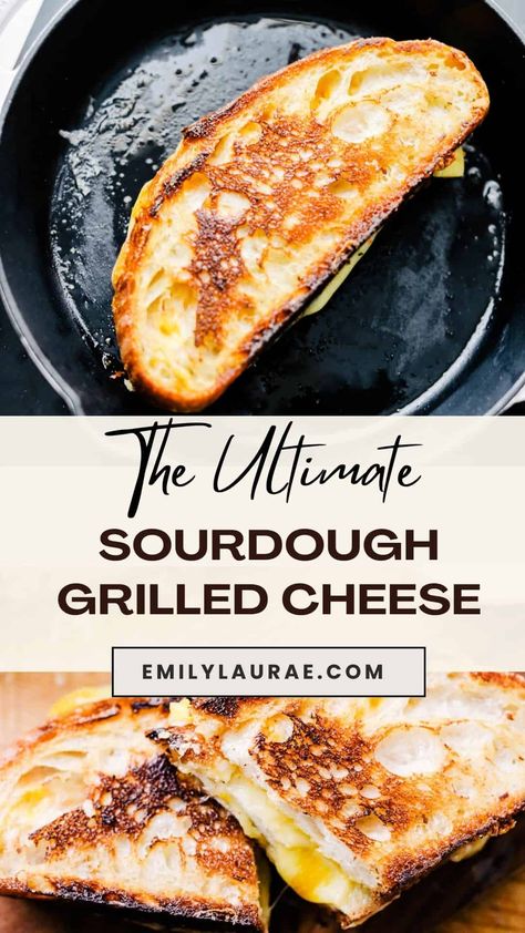 Treat your inner child with this Sourdough Grilled Cheese! This upgraded version of the nostalgic sandwich features a blend of rich cheeses between two slices of buttery sourdough. Perfect for snacks, lunch, and dinner. Sourdough Grilled Cheese, Sandwich Video, Grilled Ham And Cheese, Making Grilled Cheese, Sourdough Bread Sandwiches, Gourmet Grilled Cheese, Grill Cheese Sandwich Recipes, Roasted Cauliflower Soup, Sourdough Sandwich