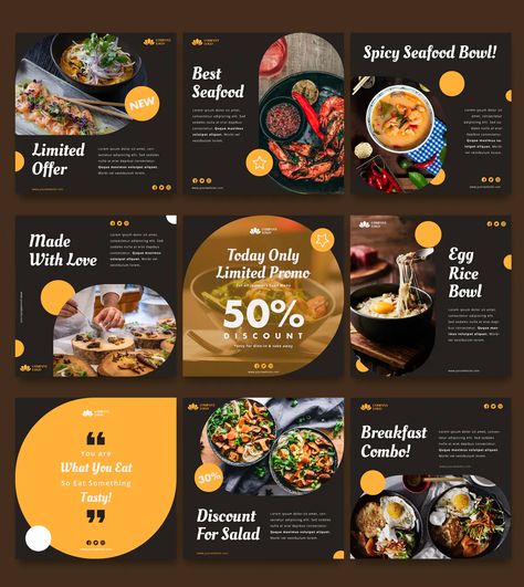 Restaurant Instagram Post Templates PSD Instagram Menu Post, Instagram Post Ideas Restaurant, Restaurant Instagram Feed Design, Restaurant Instagram Feed Ideas, Restaurant Instagram Post Ideas, Restaurant Instagram Ideas, Restaurant Marketing Design, Restaurant Post Ideas, Restaurant Post Design