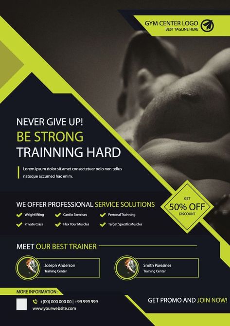 Fitness and Gym Traning Center Flyer Desing Template training, personal trainer, weight lifting, fitness flyer, fitness training, gym workout, fitness man, fitness gym, gym flyer, trainer, gymnasium, promotion, body, trendy, bodybuilding, strong, six packs, center, diet, fit, discount, weight, wellness, physical, bodybuilder, sportswear, design, workout, template, flyer, fitness, gym, black Gym Leaflet Design, Fitness Flyer Design Personal Trainer, Personal Trainer Poster, Training Flyer Design, Recruitment Poster Design, Spa Poster, Gym Flyer, Health Posters, Gym Center