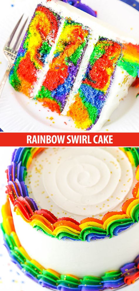 Rainbow Swirl Cake, Swirl Frosting, Frosting Decorating, Rainbow Cake Recipe, Kids Birthday Party Cake, Cake Rainbow, Rainbow Frosting, Rainbow Treats, Cakes To Make