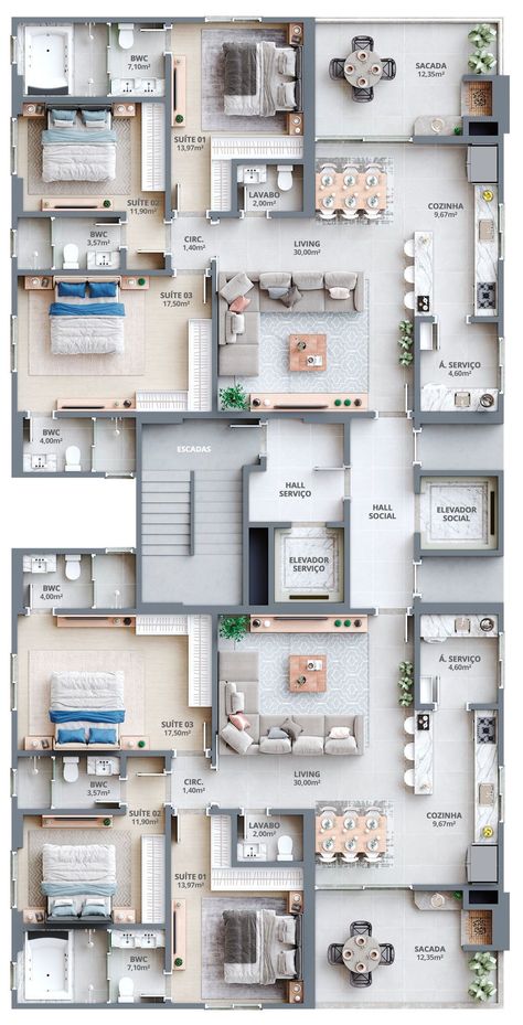 One Storey House Floor Plan, Modern House Floor Plans Luxury, Modern Apartment Layout, 3 Bedroom Apartment Floor Plan, Apartment Building Floor Plans, Condo Layout, Hotel Layout, Luxury House Floor Plans, Rumah Moden