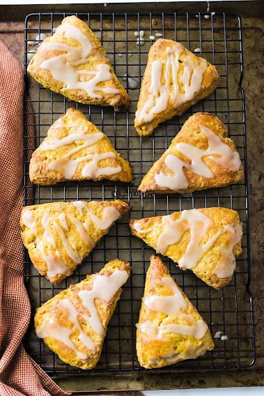 Gluten-Free Pumpkin Scones With Maple Icing – The Nomadic Fitzpatricks Gf Pumpkin Scones Gluten Free, Gluten Free Dairy Free Pumpkin Scones, Almond Flour Pumpkin Scones, Gluten Free Pumpkin Scones, Pumpkin Scones Recipe, Oat Scones, Earth Balance Butter, Maple Icing, Dairy Free Creamer