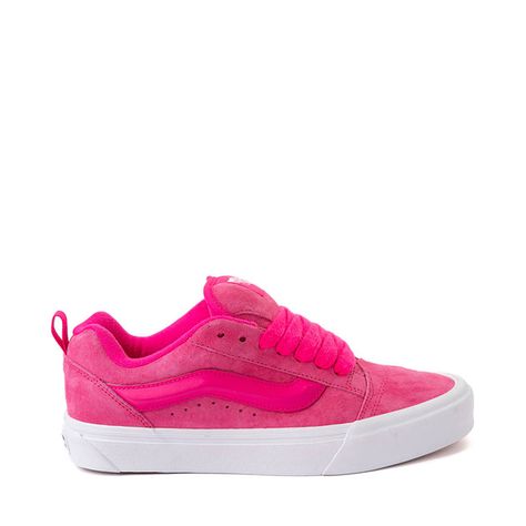 Vans Knu Skool Skate Shoe - Pink Glow | Journeys Pink Vans Shoes, Cheap Cute Shoes, Hot Pink Converse, Mens Vans Shoes, Pretty Sneakers, Backpacks For Men, Vans Pink, Vans Outfit, Cute Nike Outfits