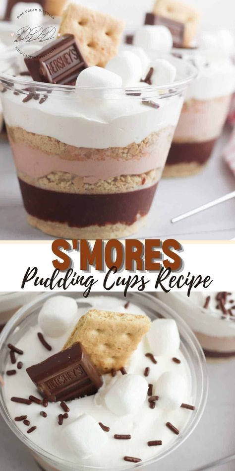 Smores Pudding, Marshmallow And Chocolate, Healthy Dessert Options, Parfait Cups, Freezer Cooking Recipes, Pudding Parfait, Pudding Cups, Num Nums, Chocolate Sprinkles