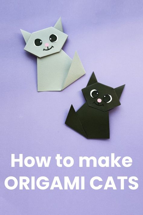 Learn how to make cat origami using craft paper or origami paper. Make a black cat for Halloween, or any color cat any time of year. Halloween Origami Easy Step By Step, Halloween Cat Crafts, Cat Origami, Cat For Halloween, Quick Halloween Crafts, Halloween Origami, Halloween Symbols, Construction Paper Crafts, Halloween Paper Crafts