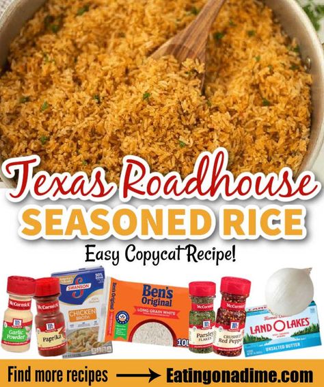 Copycat Knorr Rice Sides, Copycat Texas Roadhouse Seasoned Rice, Roadhouse Rice Recipe, How To Make Flavorful Rice, Texas Road House Rice Recipe, Seasoned Rice Rice Cooker, Instant Pot Texas Roadhouse Rice, Moe’s Seasoned Rice Recipe, Season White Rice Recipes