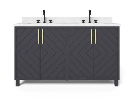 Whalen Furniture Roundstone 60" Double Bathroom Vanity Set & Reviews | Wayfair 60 Inch Vanity, Undermount Sinks, Double Bathroom, Wood Cabinet, Double Bathroom Vanity, Engineered Stone, Double Sink, Stone Top, Small House Plans