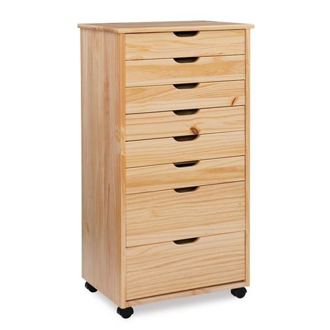 Cary Transitional 8 Drawer Rolling Storage Cart Natural - Linon : Target Rolling Storage Cart, Rolling Storage, Rolling Cart, Storage Cart, Drawer Unit, Small Drawers, Natural Wood Finish, Office Kitchen, Large Drawers