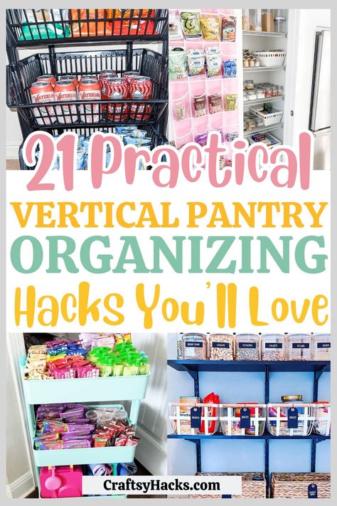 Maximize your kitchen space with vertical pantry organizing hacks that make storage easier and more efficient. These space-saving pantry ideas are perfect for turning unused vertical space into valuable storage solutions.  Discover smart pantry organization tips that will help you store more. Small Pantry Hacks, Costco Storage Ideas, Grocery Organization Ideas, Garage Food Storage Organization, Wire Shelf Pantry Organization Ideas, Inexpensive Pantry Organization, Open Pantry Storage Ideas, Baggie Storage Organizing Ideas, Small Food Pantry Organization