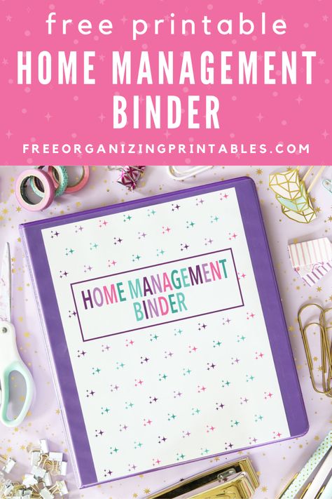 This free printable home management binder has beautiful printable pages to help organize many areas of your life, from goal setting to cleaning schedules to home maintenance to meal planning to kids and pets and more! | #homebinder #homemanagementbinder #freeprintables #organizingprintables Declutter Planner Free Printables, Household Planner Home Management Binder Free Printables, Life Organization Printables Free, Home Organization Binder Printables Free, House Management Binder, Free Home Management Binder Printables, Home Project Binder, Life Organization Binder Printables Free, Printable Organization Sheets Free