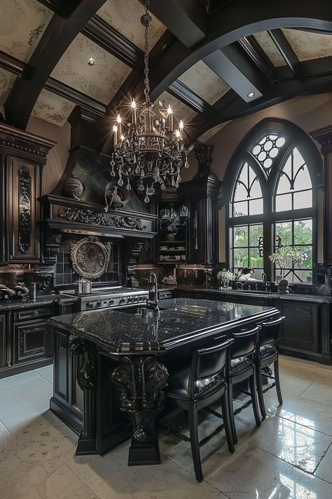 13 Gothic Kitchen Interior Designs To Fuel Your Dreams! - My Decor Inspo Goth Victorian Kitchen, Gothic Decor Aesthetic, Gothic French Country, Gothic Mansion Aesthetic, Witch House Aesthetic, Gothic House Interior, Black Aesthetic Home, Modern Gothic House, Gothic Modern House