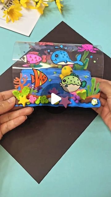 Under Sea Crafts For Kids, Water World Art, Sea Animals Activities For Kindergarten, Crafts With Transparency Sheets, Transparent Sheet Crafts, Plastic Sheets Crafts, Water Theme Crafts, Fish Projects For Kids, Water Animals Crafts For Kids