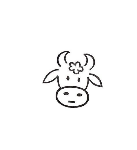 Cute Cow Doodle Easy, Easy To Draw Animals Step By Step, Tiny Cow Tattoo Minimalist, Cow Line Tattoo, Cow Tattoo Stencil, Small Animal Tattoos Simple, Highland Cow Doodle, Minimalist Cow Tattoo, Cow Face Tattoo