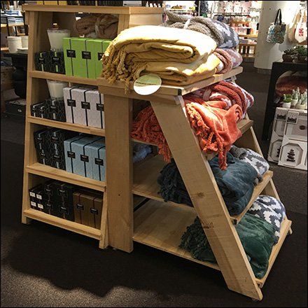 Stepped Display Vs Laddered Display In Retail Blanket Display Ideas Retail, Blanket Display Ideas, Display Ideas Retail, Blanket Display, Wood Display, Retail Box, Fire Station, Garage Sale, Garage Sales