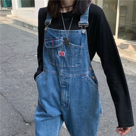 Buy Alfie Loose-Fit Denim Jumper Pants | YesStyle Jumper Pants, Hipster Looks, Looks Pinterest, Salopette Jeans, Denim Jumper, Retro Mode, Ținută Casual, Ropa Diy, Swaggy Outfits