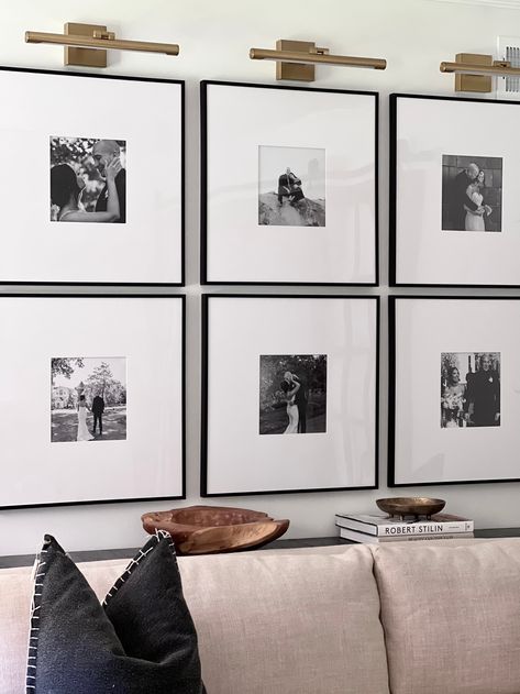 14 Symmetrical Gallery Wall Ideas that will make your home look (and feel) luxurious — ASHLINA KAPOSTA Symmetrical Gallery Wall, Black White Photo Wall, White Photo Wall, Wedding Photo Walls, Photowall Ideas, Gallery Wall Ideas, Black And White Photo Wall, Photo Wall Gallery, Gallery Wall Living Room