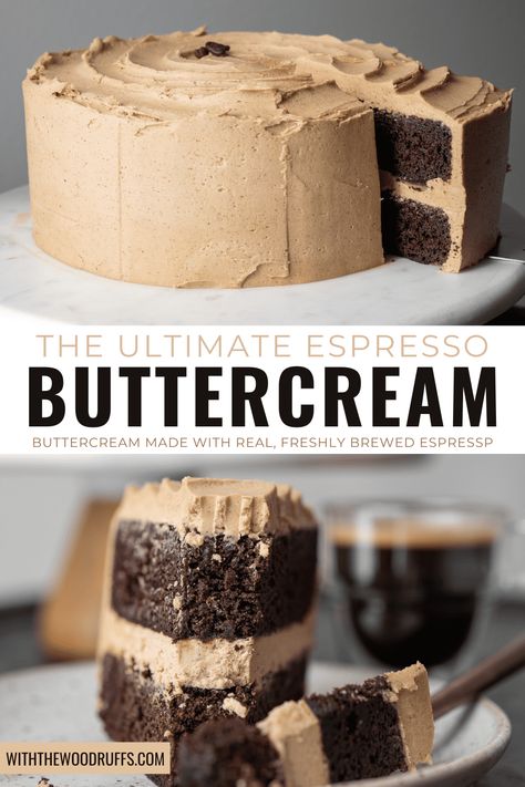 Thick, creamy buttercream made with freshly brewed espresso. Click here for the full recipe! Chocolate Espresso Buttercream Frosting, Espresso Icing Recipe, Recipes With Espresso Powder, Espresso Frosting Recipe, Espresso Powder Recipes, Espresso Buttercream Frosting, Brown Sugar Buttercream, Espresso Buttercream, Buttercream Recipes