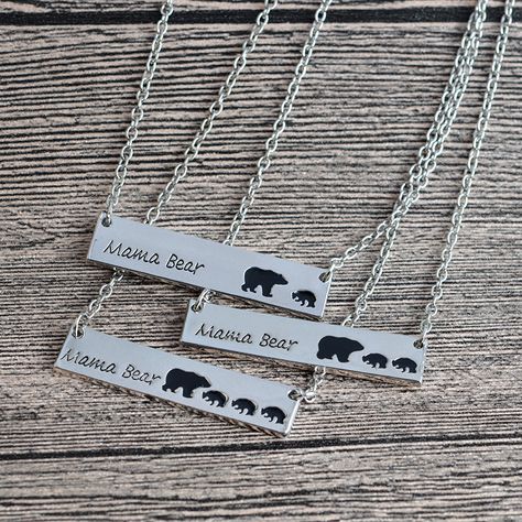 Mama Bear Necklace, Horizontal Bar Necklace, Mama Necklace, Engraved Pendant, Bear Necklace, Bear Pendant, Mom Necklace, Bear Stuffed Animal, Pet Necklace