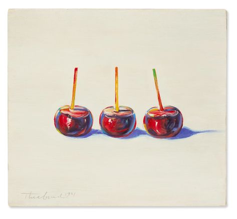 Wayne Thiebaud | Three Candied Apples 1961 (1961) | MutualArt Candied Apples, Wayne Thiebaud, Pop Art Canvas, Poster Drawing, Gcse Art, Candy Apples, Fine Arts Posters, Artist Canvas, Art Movement