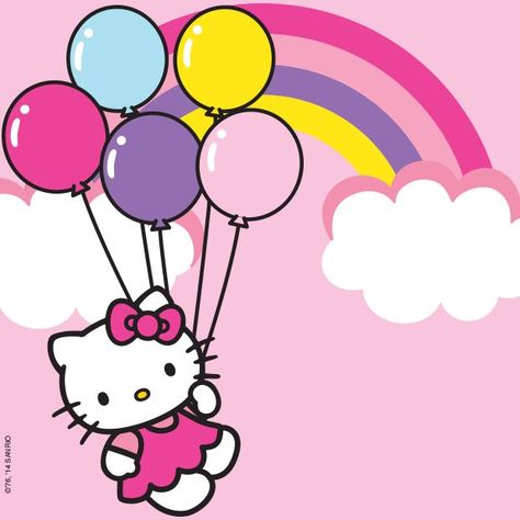 Hello Kitty with balloons Hello Kitty Invitations, Hello Kitty Theme Party, Hello Kitty Imagenes, Hello Kitty Printables, Cat Cupcakes, Charmmy Kitty, Hello Kitty Images, Hello Kitty Themes, Kitty Images