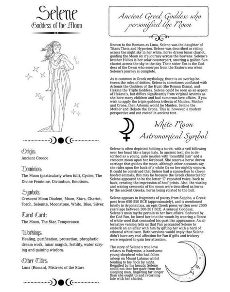 Luna Goddess Of The Moon, Selene Greek Goddess, Selene Moon Goddess, Planet Astrology, Printable Grimoire Pages, Luna Goddess, The Book Of Shadows, Goddess Magick, Grimoire Pages