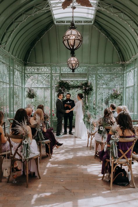 Botanical Wedding Ceremony, Small Wedding Aesthetic Ideas, Small Marriage Ceremony, Denver Botanical Gardens Wedding, Outdoor Victorian Wedding, Victorian Wedding Venue House, Botanical Garden Wedding Ceremony, Small Wedding Decor Ideas Indoor, Tiny Wedding Chapel