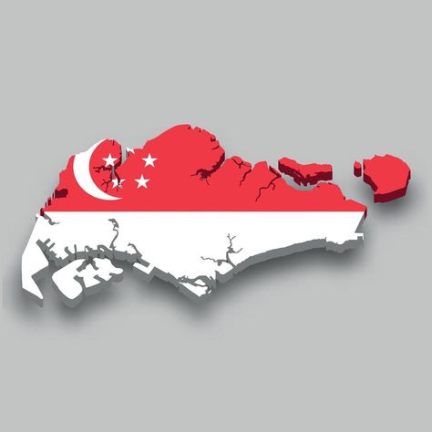 3d isometric Map of Singapore with national flag. Peta Myanmar, Flag Of Singapore, Map Of Singapore, Asean Countries, Singapore Map, Singapore Flag, Isometric Map, 3d Isometric, Black Art Pictures