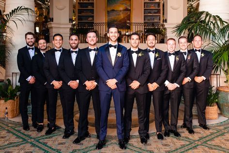 Navy Blue Tuxedos Wedding, Groom Navy Groomsmen Black, Groomsmen Blue Tuxedo, Navy Groom Tuxedo Wedding, Groom In Navy Groomsmen In Black, Blue Groom Black Groomsmen, Blue Suit Groom Black Suit Groomsmen, Midnight Blue Wedding Suit Grooms, Navy Tuxedo Wedding Groomsmen