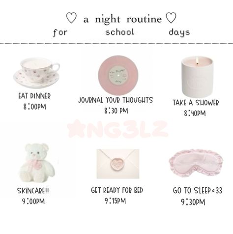 Coquette Daily Routine, Routine For School Days, Night Routine For School, Coquette Tips, 100 Affirmations, Glow Up Guide, School Night Routine, Aliexpress Finds, Girly Tips