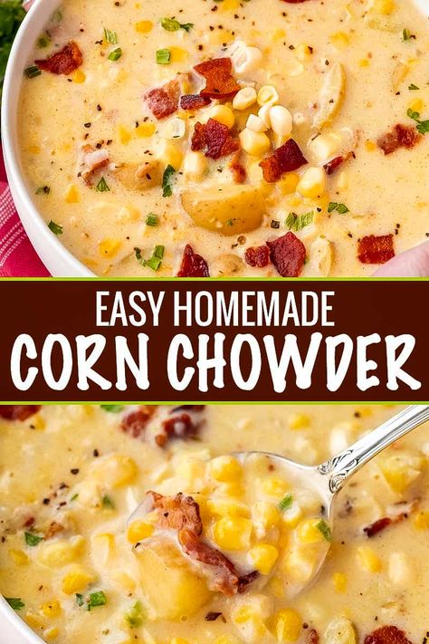 Slow Cooker Recipes, Homemade Corn Chowder, Corn Chowder Soup, Chowder Soup, Corn Chowder Recipe, Homemade Soup Recipe, Diner Recept, Crock Pot Recipes, Fall Soups