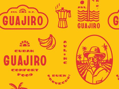 Colombian Graphic Design, Cuban Food Truck, Mexican Logo Design Branding, Modern Mexican Graphic Design, Taco Truck Branding, Retro Restaurant Branding, Cuban Graphic Design, Latino Graphic Design, Cuban Typography