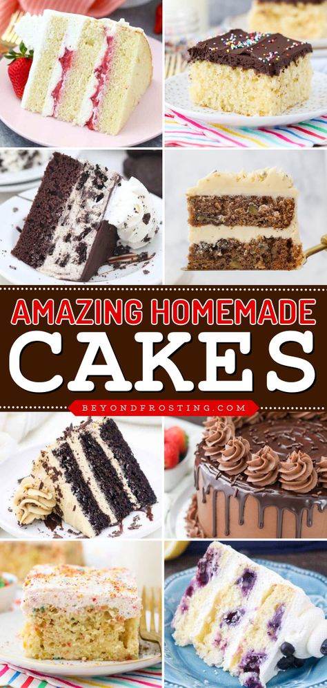 In the mood for sweet food? These different cake recipes are the desserts to make at home! Not only are they easy cakes from scratch, but they also feature the best cake flavors like vanilla, chocolate, peanut butter, Oreo, and more. Enjoy these amazing homemade cakes! Cake With Different Flavored Layers, 3 Tier Birthday Cake Ideas, National Cake Day, Homemade Cake Icing Easy, Best Birthday Cake Recipe Homemade, Making A Birthday Cake, Kids Birthday Cake Flavors, Bake A Cake From Scratch, Fun Birthday Cake Flavors